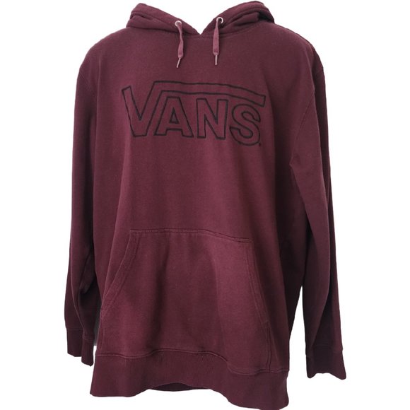 Vans Other - Vans Men's Maroon Pullover Drawstring Front Pocket Stitched Logo Hoodie Size XL